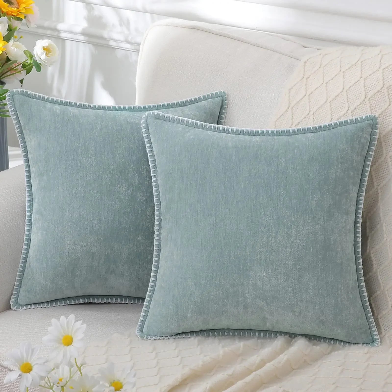 Blue Chenille Cushion Cover 45x45 Pillow Cover 30x50cm Sofa Decorative Throw Pillow Case Soft Luxury For Living Room Sofa Decor
